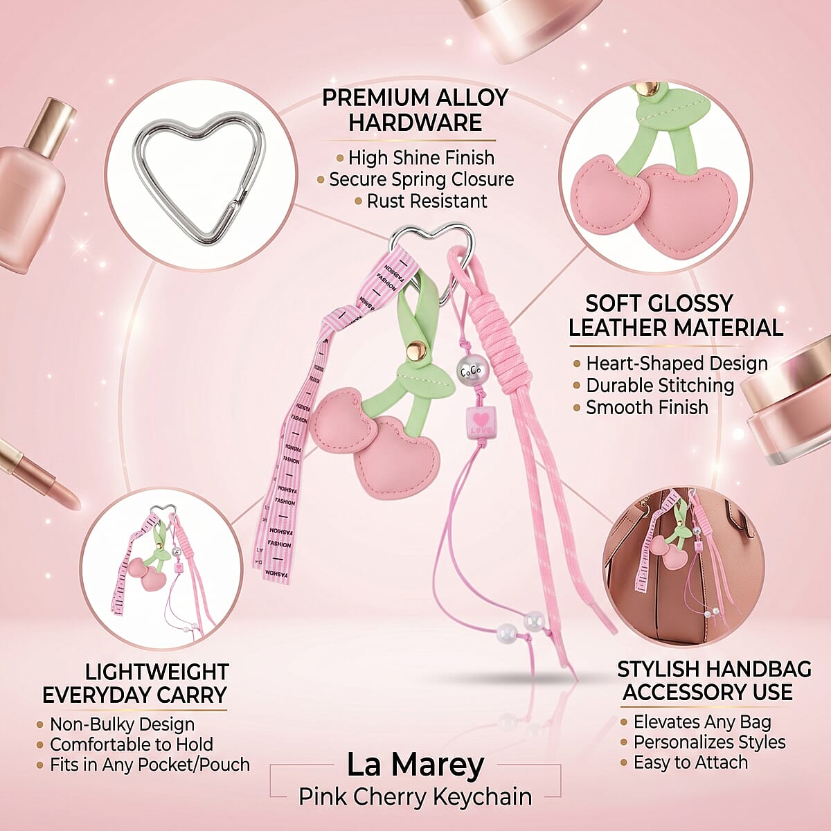 La Marey Pink Cherry Keychain image number 2