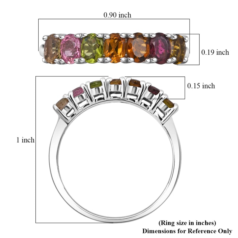 D'Joy Premium Multi-Tourmaline 1.20 ctw Blossom Kiss Band Ring in Rhodium Over Sterling Silver (Size 10.0)