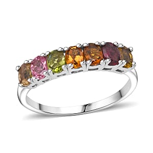 D'Joy Premium Multi-Tourmaline 1.20 ctw Blossom Kiss Band Ring in Rhodium Over Sterling Silver (Size 5.0)