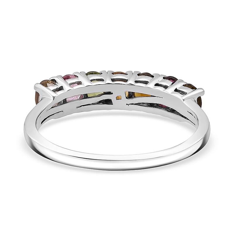 D'Joy Premium Multi-Tourmaline 1.20 ctw Blossom Kiss Band Ring in Rhodium Over Sterling Silver (Size 7.0)