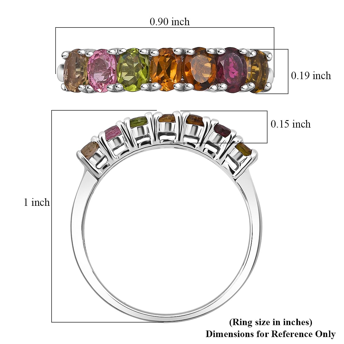 D'Joy Premium Multi-Tourmaline 1.20 ctw Blossom Kiss Band Ring in Rhodium Over Sterling Silver (Size 7.0) image number 5