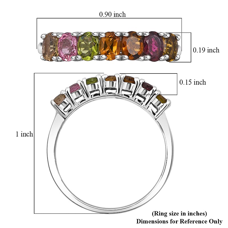 D'Joy Premium Multi-Tourmaline 1.20 ctw Blossom Kiss Band Ring in Rhodium Over Sterling Silver (Size 7.0)
