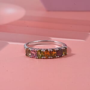 D'Joy Premium Multi-Tourmaline 1.20 ctw Blossom Kiss Band Ring in Rhodium Over Sterling Silver (Size 9.0)
