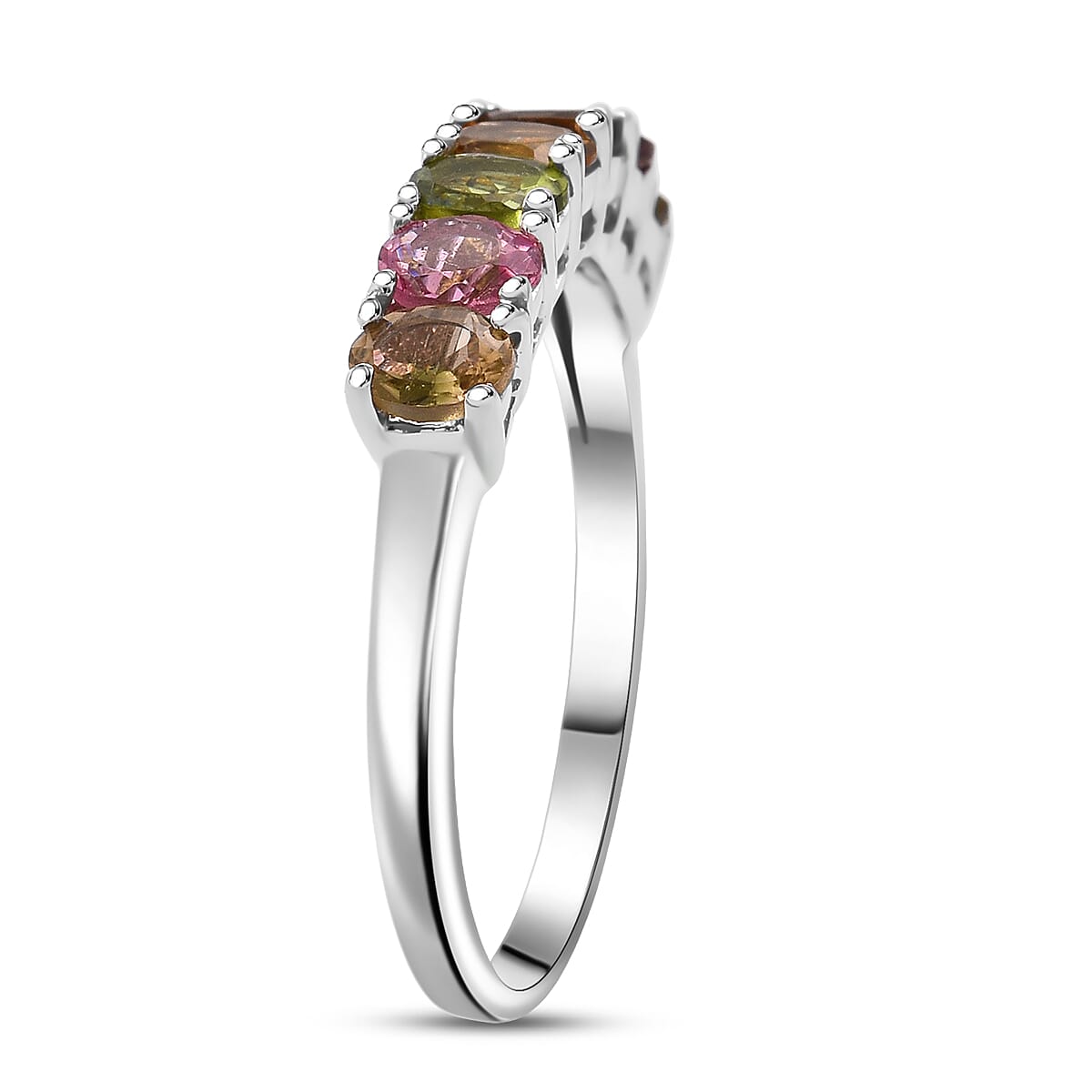 D'Joy Premium Multi-Tourmaline 1.20 ctw Blossom Kiss Band Ring in Rhodium Over Sterling Silver (Size 9.0) image number 3