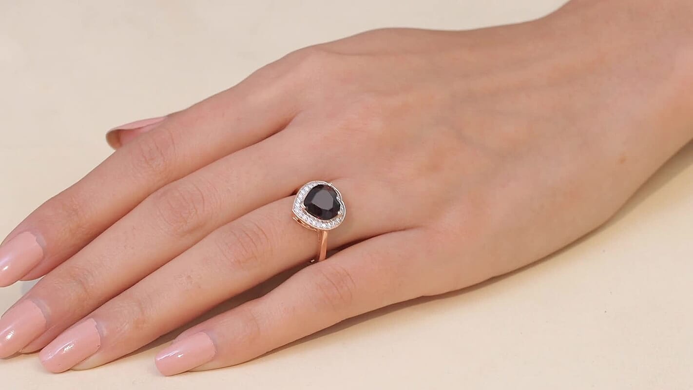 D'Joy Mozambique Garnet, Moissanite Ring in 18K Vermeil RG Over Sterling Silver (Size 10.0) 3.90 ctw