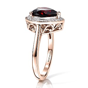 D'Joy Mozambique Garnet and Moissanite 3.90 ctw Heartfire Glow Ring in 18K Vermeil Rose Gold Over Sterling Silver (Size 10.0)