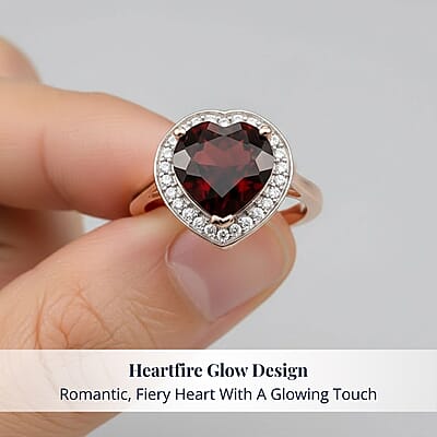 D'Joy Mozambique Garnet and Moissanite 3.90 ctw Heartfire Glow Ring in 18K Vermeil Rose Gold Over Sterling Silver (Size 10.0)