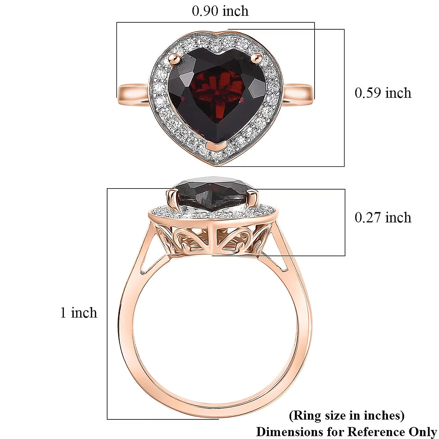 D'Joy Mozambique Garnet and Moissanite 3.90 ctw Heartfire Glow Ring in 18K Vermeil Rose Gold Over Sterling Silver (Size 10.0)