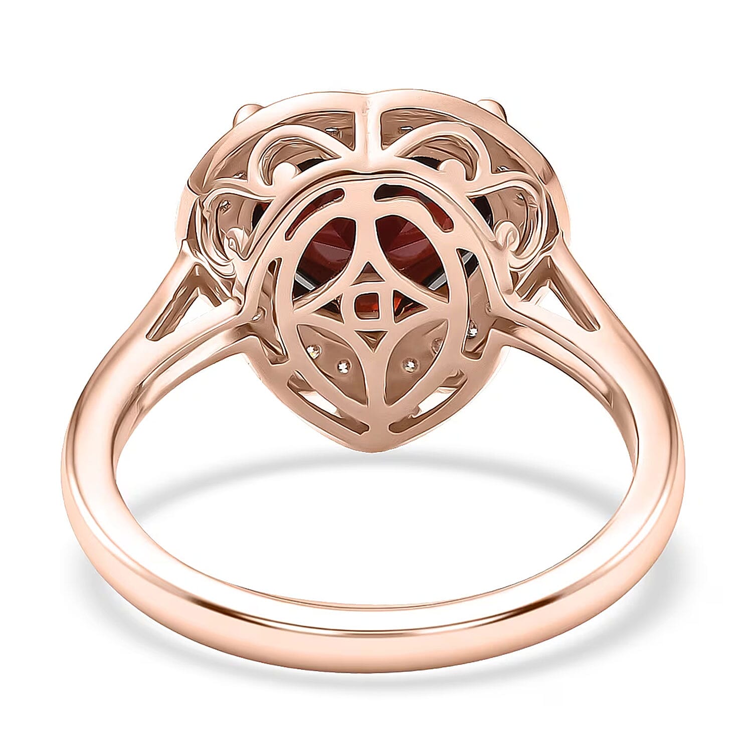 D'Joy Mozambique Garnet and Moissanite 3.90 ctw Heartfire Glow Ring in 18K Vermeil Rose Gold Over Sterling Silver (Size 10.0)