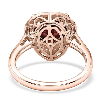 D'Joy Mozambique Garnet and Moissanite 3.90 ctw Heartfire Glow Ring in 18K Vermeil Rose Gold Over Sterling Silver (Size 10.0)