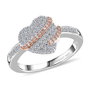 Luxuriant Lab Grown Diamond G-H SI 0.50 ctw Love Ribbon Matrix Ring in 18K Vermeil RG and Rhodium Over Sterling Silver (Size 10.0)