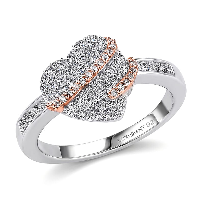Luxuriant Lab Grown Diamond G-H SI 0.50 ctw Love Ribbon Matrix Ring in 18K Vermeil RG and Rhodium Over Sterling Silver (Size 10.0)