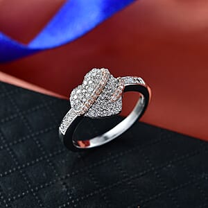 Luxuriant Lab Grown Diamond G-H SI 0.50 ctw Love Ribbon Matrix Ring in 18K Vermeil RG and Rhodium Over Sterling Silver (Size 10.0)