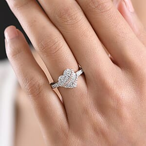 Luxuriant Lab Grown Diamond G-H SI 0.50 ctw Love Ribbon Matrix Ring in 18K Vermeil RG and Rhodium Over Sterling Silver (Size 10.0)