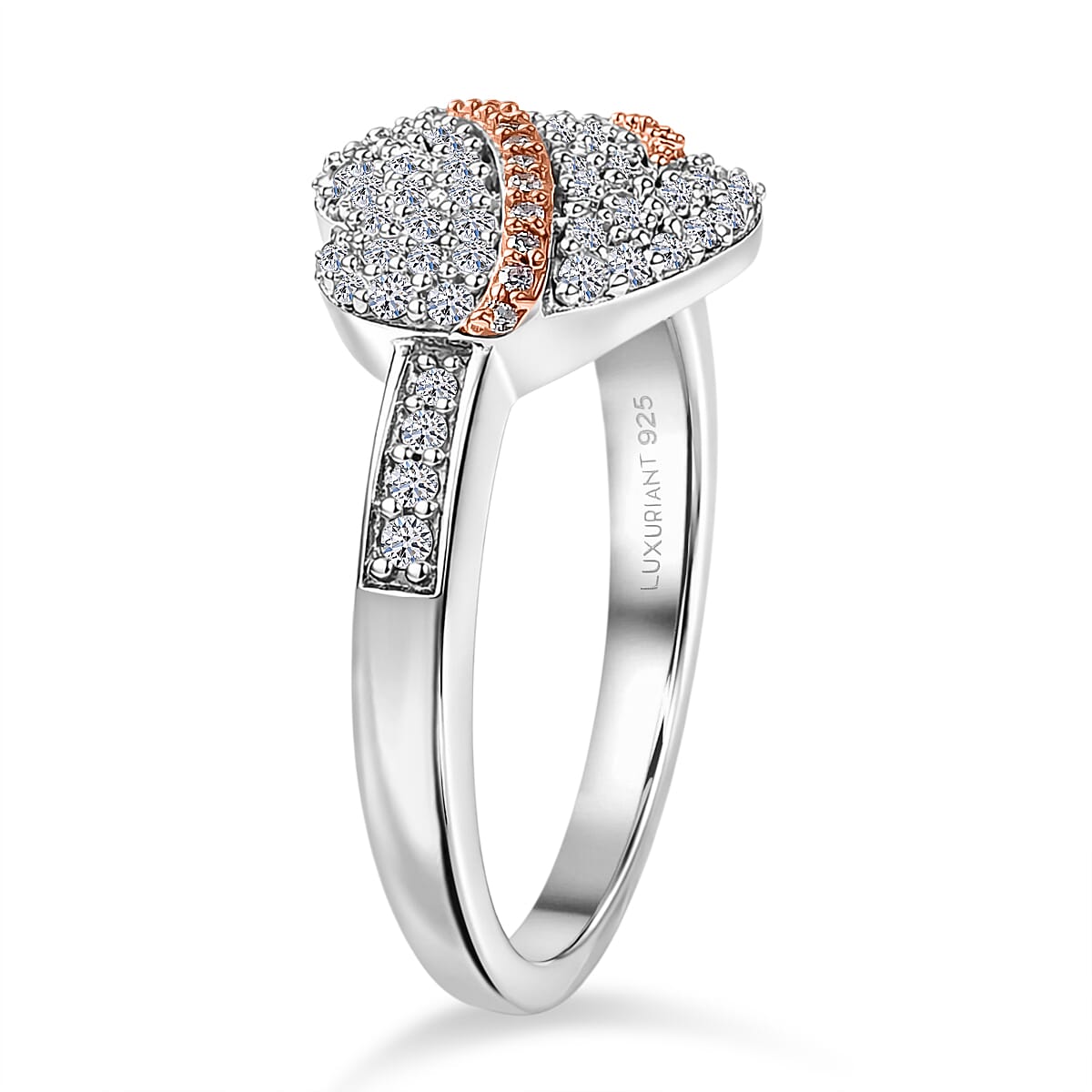 Luxuriant Lab Grown Diamond G-H SI 0.50 ctw Love Ribbon Matrix Ring in 18K Vermeil RG and Rhodium Over Sterling Silver (Size 10.0) image number 3