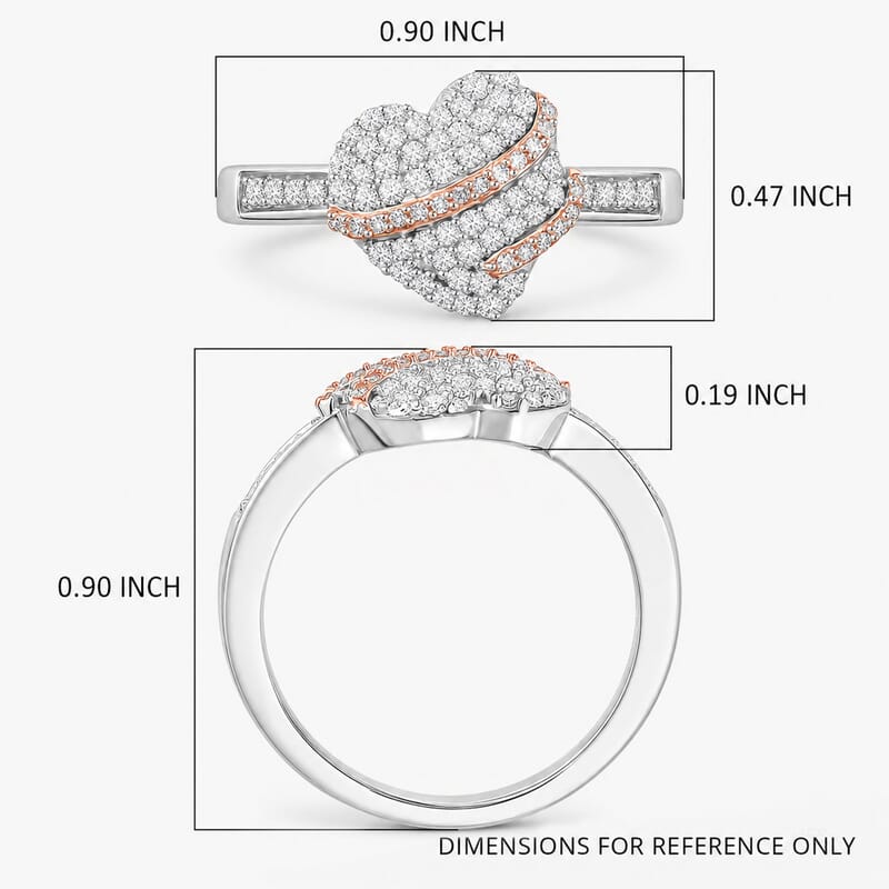 Luxuriant Lab Grown Diamond G-H SI 0.50 ctw Love Ribbon Matrix Ring in 18K Vermeil RG and Rhodium Over Sterling Silver (Size 10.0)