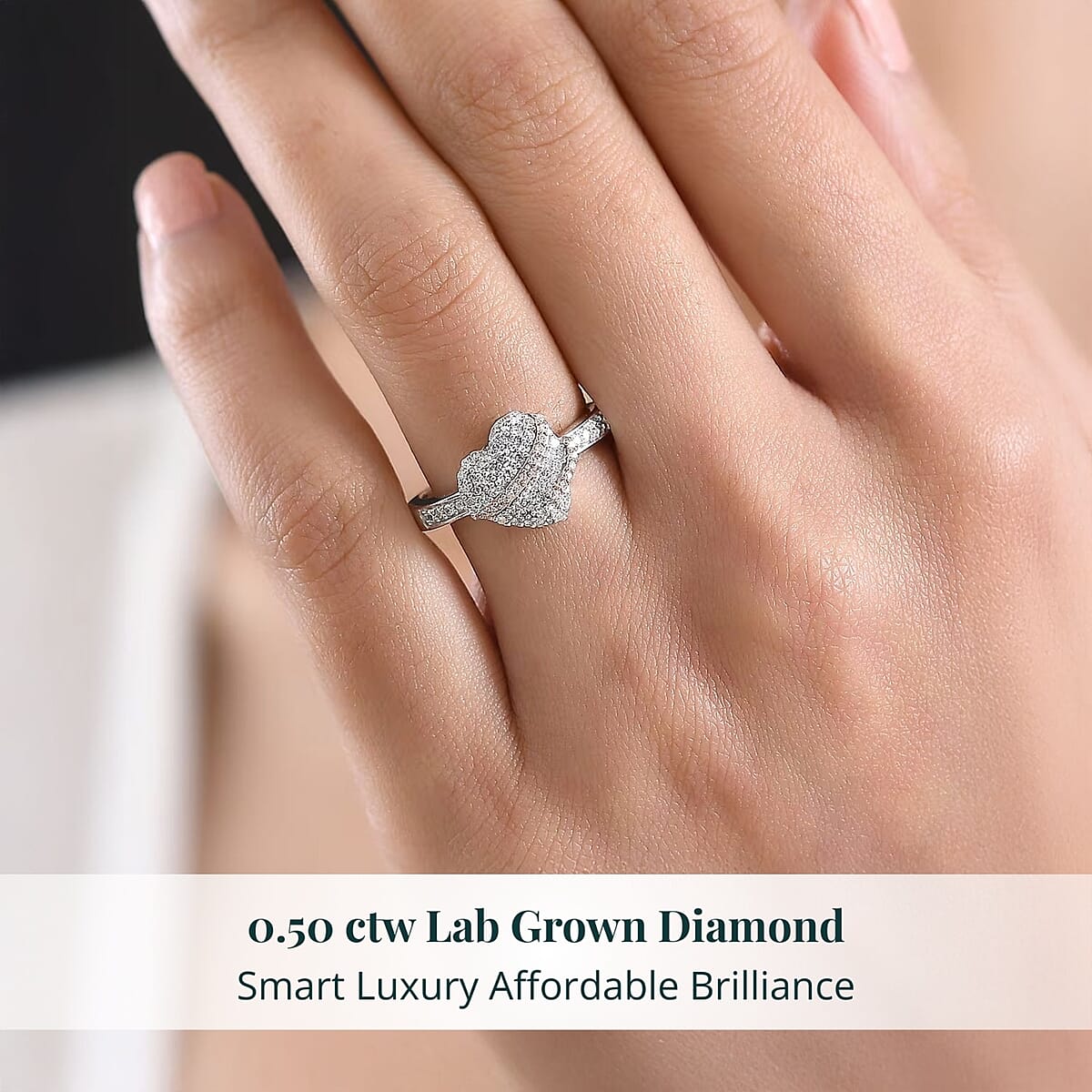 Luxuriant Lab Grown Diamond G-H SI 0.50 ctw Love Ribbon Matrix Ring in 18K Vermeil RG and Rhodium Over Sterling Silver (Size 6.0) image number 1