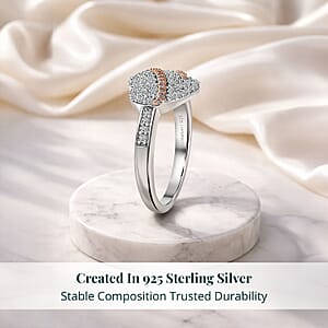 Luxuriant Lab Grown Diamond G-H SI 0.50 ctw Love Ribbon Matrix Ring in 18K Vermeil RG and Rhodium Over Sterling Silver (Size 6.0)