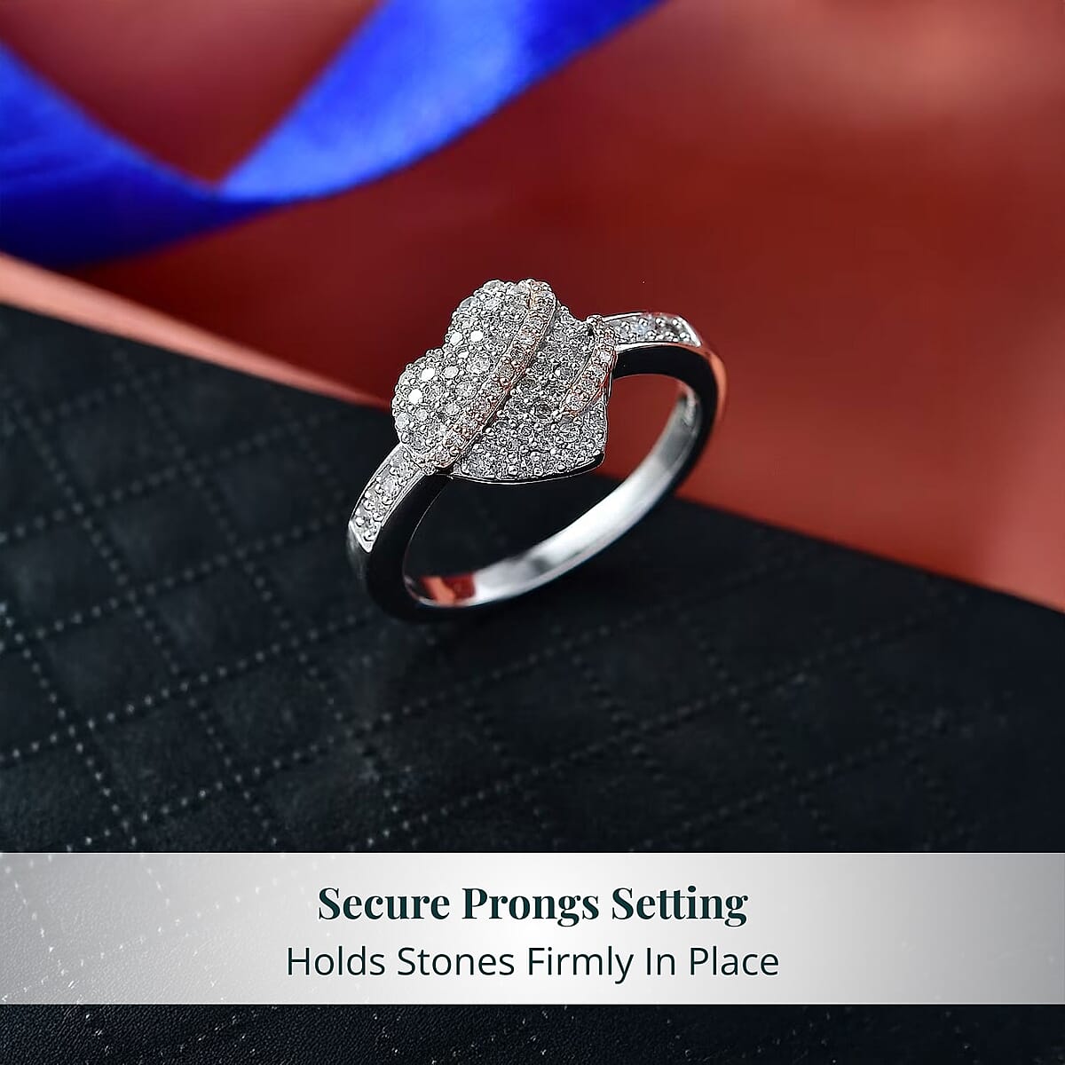 Luxuriant Lab Grown Diamond G-H SI 0.50 ctw Love Ribbon Matrix Ring in 18K Vermeil RG and Rhodium Over Sterling Silver (Size 6.0) image number 4