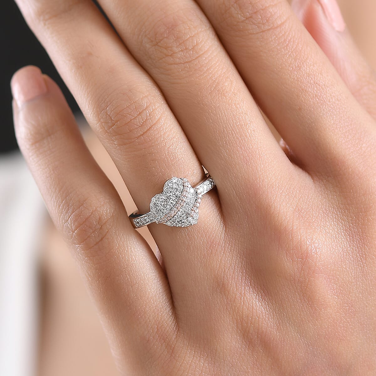 Luxuriant Lab Grown Diamond G-H SI 0.50 ctw Love Ribbon Matrix Ring in 18K Vermeil RG and Rhodium Over Sterling Silver (Size 7.0) image number 2