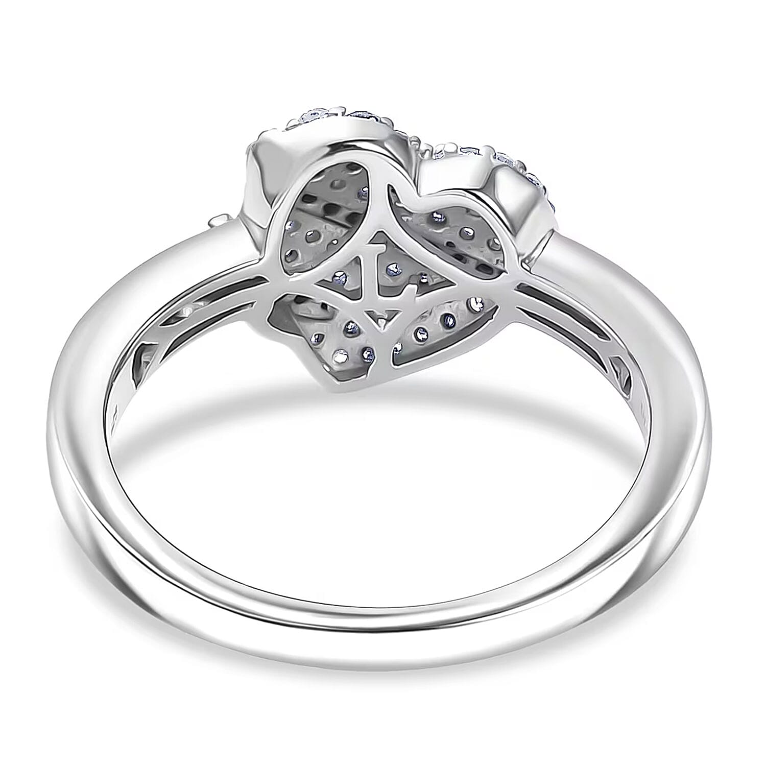 Luxuriant Lab Grown Diamond G-H SI 0.50 ctw Love Ribbon Matrix Ring in 18K Vermeil RG and Rhodium Over Sterling Silver (Size 7.0)