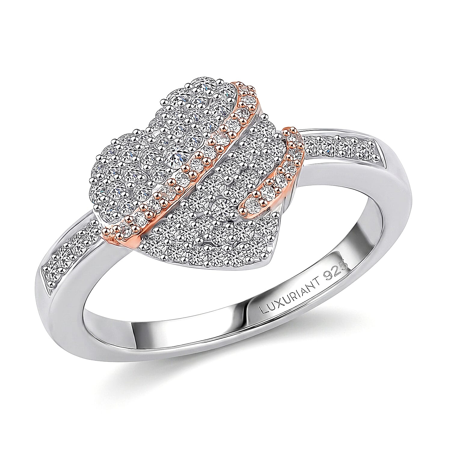 Luxuriant Lab Grown Diamond (G-H, SI) Love Ribbon Matrix Ring in 18K Vermeil RG and Rhodium Over Sterling Silver (Size 10.0) 0.50 ctw