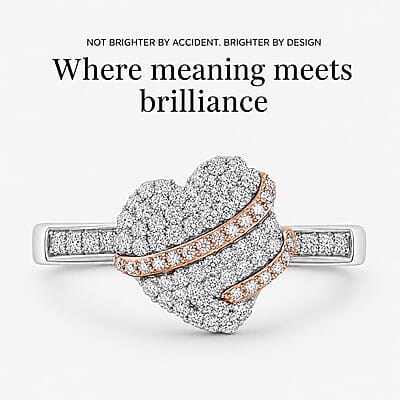 Luxuriant Lab Grown Diamond G-H SI 0.50 ctw Love Ribbon Matrix Ring in 18K Vermeil RG and Rhodium Over Sterling Silver (Size 8.0)