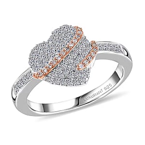 Luxuriant Lab Grown Diamond G-H SI 0.50 ctw Love Ribbon Matrix Ring in 18K Vermeil RG and Rhodium Over Sterling Silver (Size 9.0)