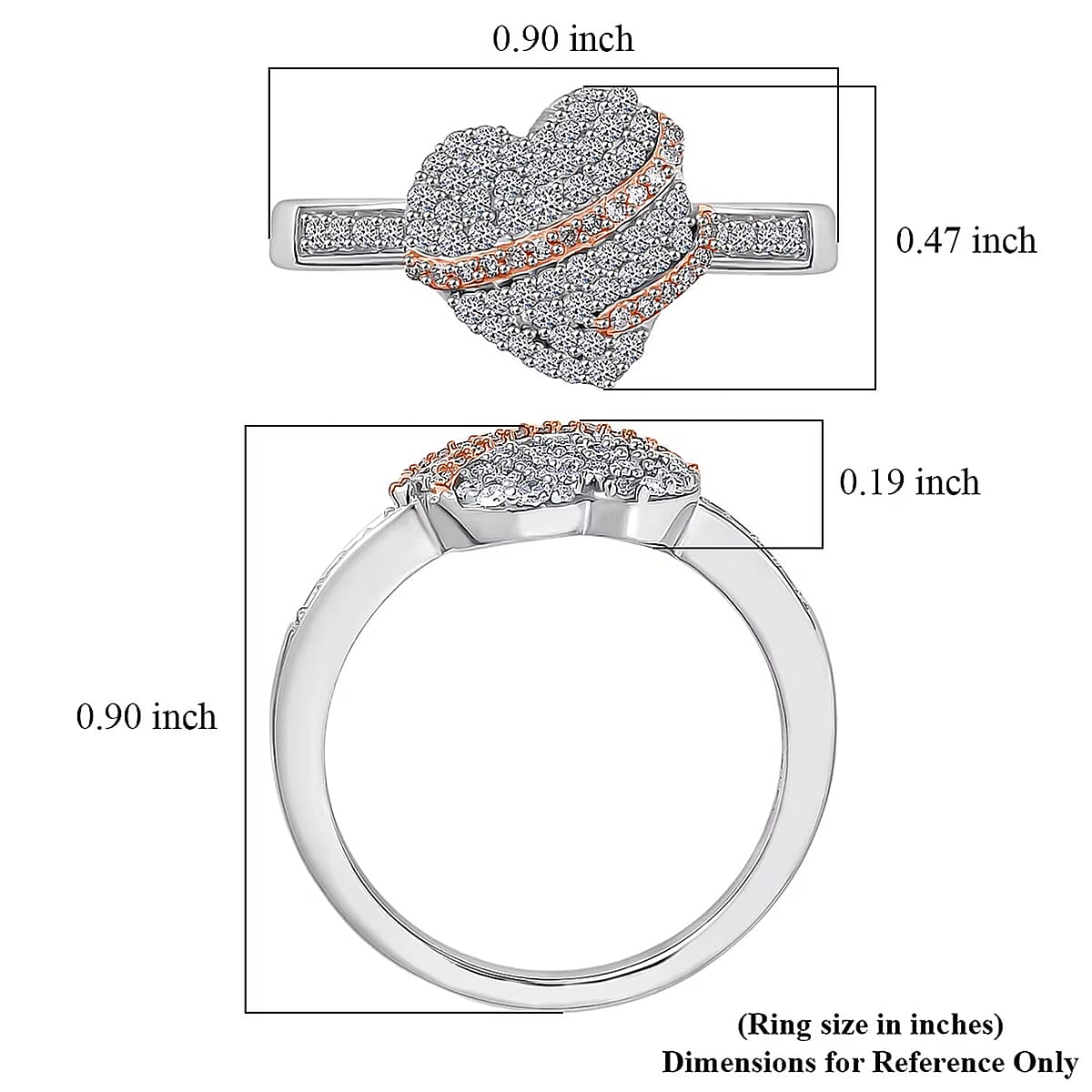 Luxuriant Lab Grown Diamond G-H SI 0.50 ctw Love Ribbon Matrix Ring in 18K Vermeil RG and Rhodium Over Sterling Silver (Size 9.0) image number 6
