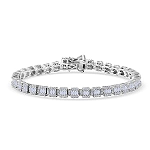 Luxuriant Lab Grown Diamond G-H SI 3.10 ctw Matrix Block Bracelet in Rhodium Over Sterling Silver (7.25 In)