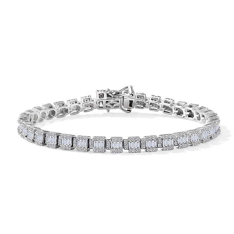Luxuriant Lab Grown Diamond G-H SI 3.10 ctw Matrix Block Bracelet in Rhodium Over Sterling Silver (7.25 In)