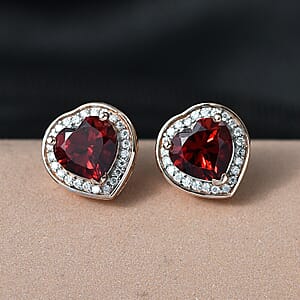D'Joy Mozambique Garnet and Moissanite 3.00 ctw Heartfire Glow Earrings in 18K Vermeil Rose Gold Over Sterling Silver