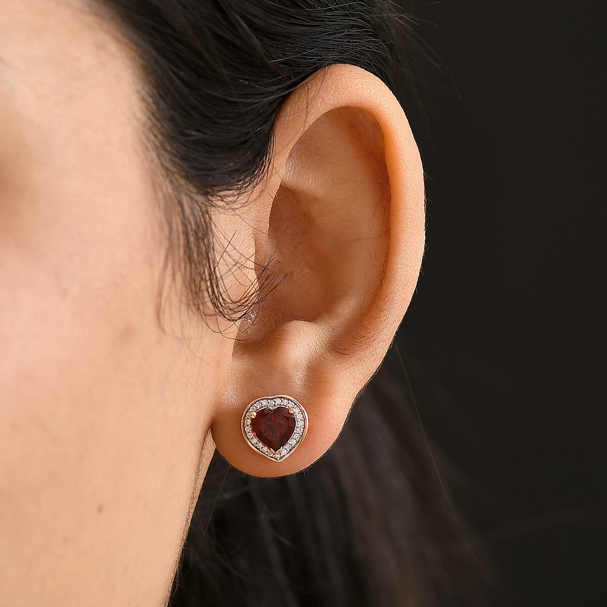 D'Joy Mozambique Garnet and Moissanite 3.00 ctw Heartfire Glow Earrings in 18K Vermeil Rose Gold Over Sterling Silver image number 2