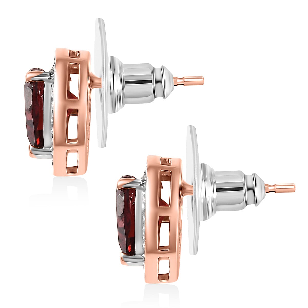 D'Joy Mozambique Garnet and Moissanite 3.00 ctw Heartfire Glow Earrings in 18K Vermeil Rose Gold Over Sterling Silver image number 4