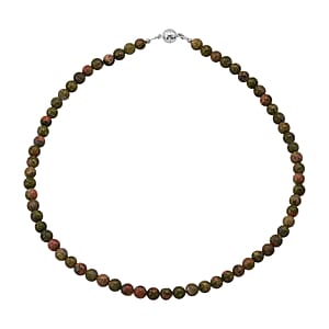 Unakite 155.00 ctw Beaded Necklace with Magnetic Lock in Sterling Silver 18 Inches
