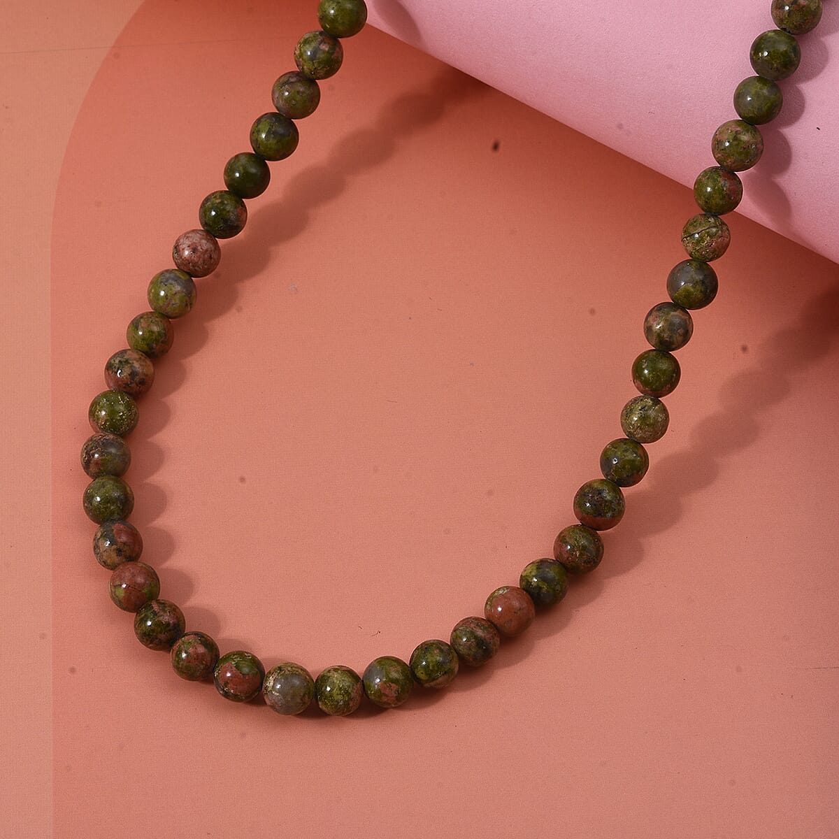 Unakite Beaded Necklace with Magnetic Lock in Sterling Silver 155.00 ctw (18 Inches) image number 1
