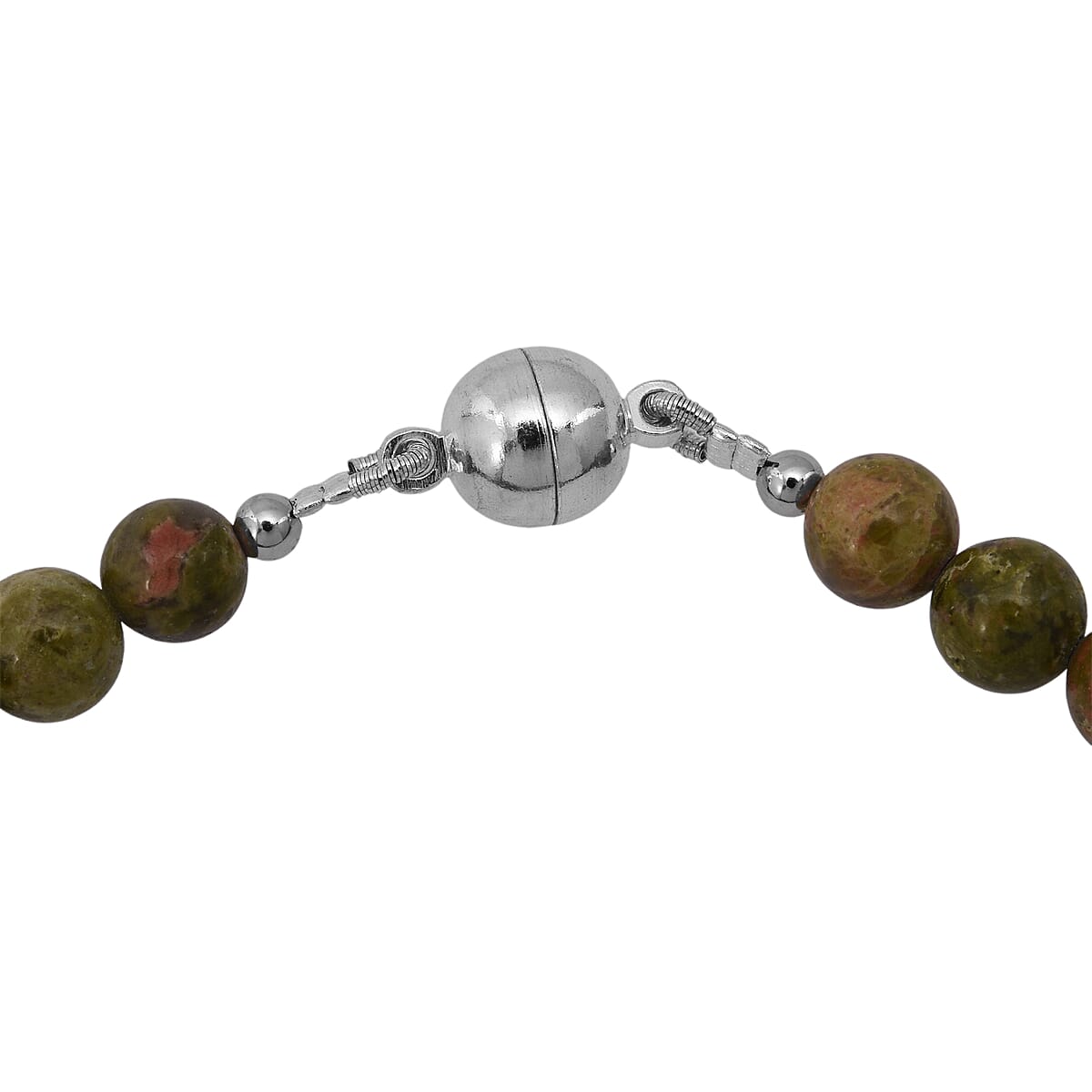 Unakite Beaded Necklace with Magnetic Lock in Sterling Silver 155.00 ctw (18 Inches) image number 4