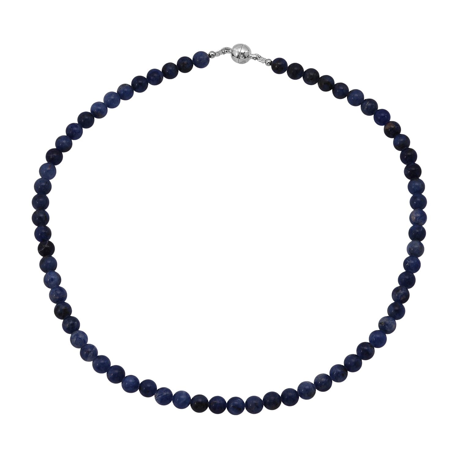 Sodalite Beaded Necklace with Magnetic Lock in Rhodium Over Copper 140.00 ctw (18 Inches)
