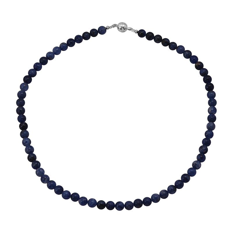 Sodalite Beaded Necklace with Magnetic Lock in Rhodium Over Copper 140.00 ctw (18 Inches)