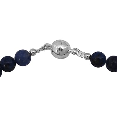 Sodalite Beaded Necklace with Magnetic Lock in Rhodium Over Copper 140.00 ctw (18 Inches)