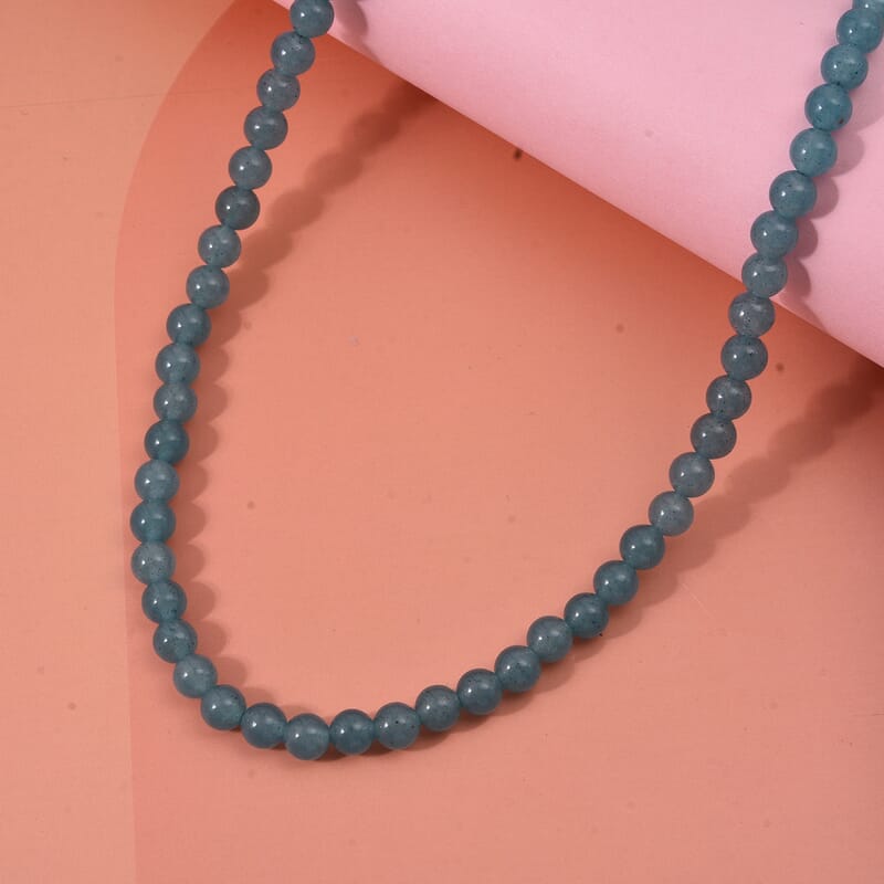 Amazonite Quartz Beaded Necklace with Magnetic Lock in Rhodium Over Copper 125.00 ctw (18 Inches)