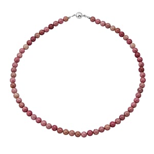 Rhodonite 150.00 ctw Beaded Necklace with Magnetic Lock in Sterling Silver 18 Inches