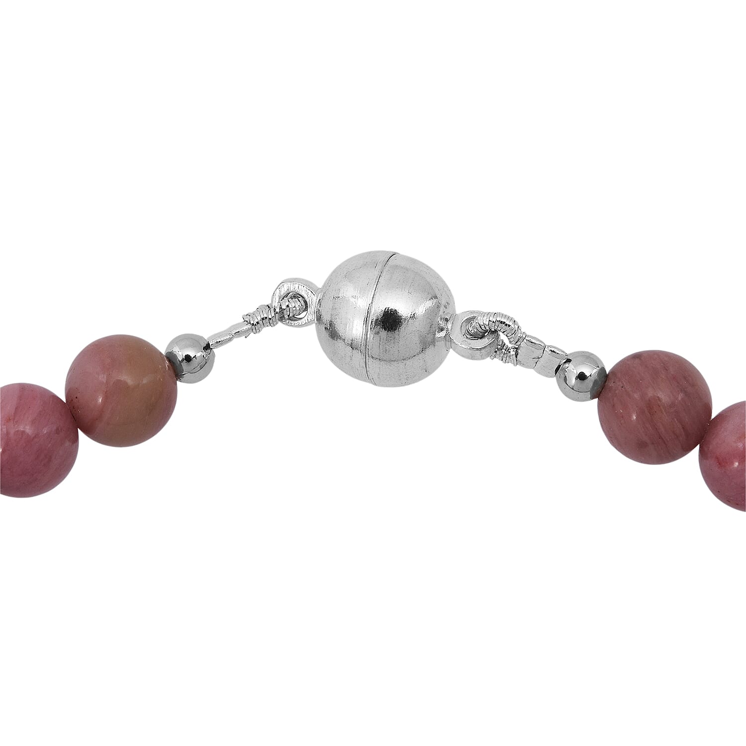 Rhodonite Beaded Necklace with Magnetic Lock in Rhodium Over Copper 150.00 ctw (18 Inches)