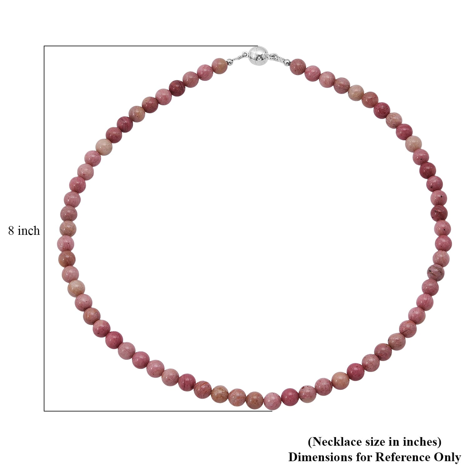 Rhodonite Beaded Necklace with Magnetic Lock in Rhodium Over Copper 150.00 ctw (18 Inches)