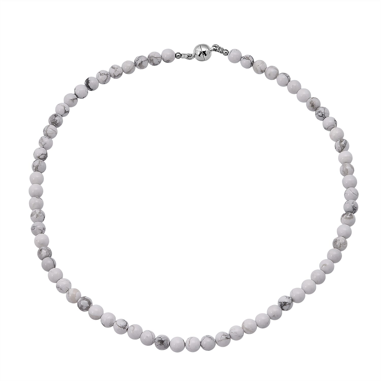 White Howlite Beaded Necklace with Magnetic Lock in Rhodium Over Copper 150.00 ctw (18 Inches)