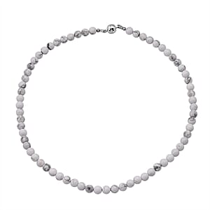 White Howlite 150.00 ctw Beaded Necklace with Magnetic Lock in Sterling Silver 18 Inches