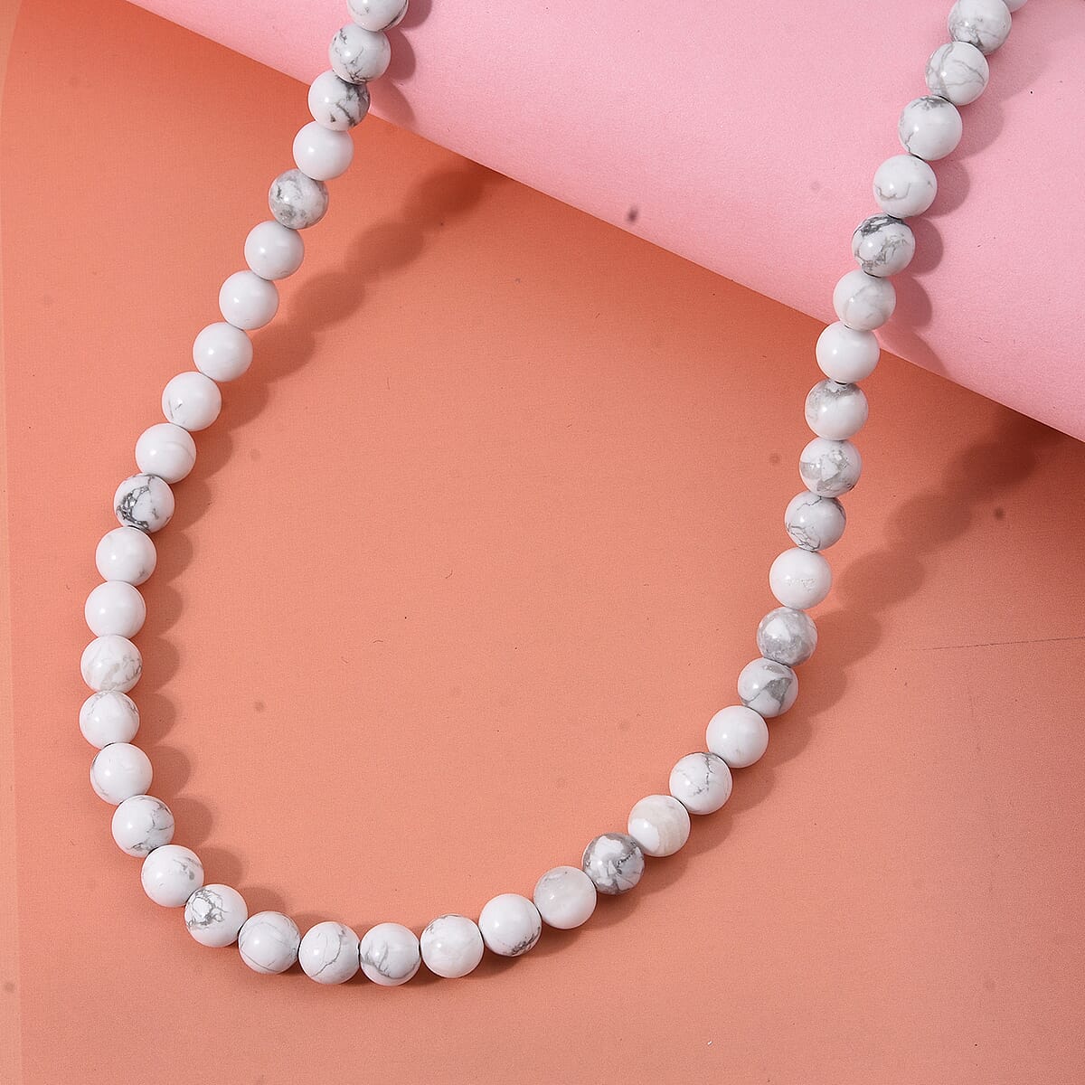 White Howlite Beaded Necklace with Magnetic Lock in Sterling Silver 150.00 ctw (18 Inches) image number 1