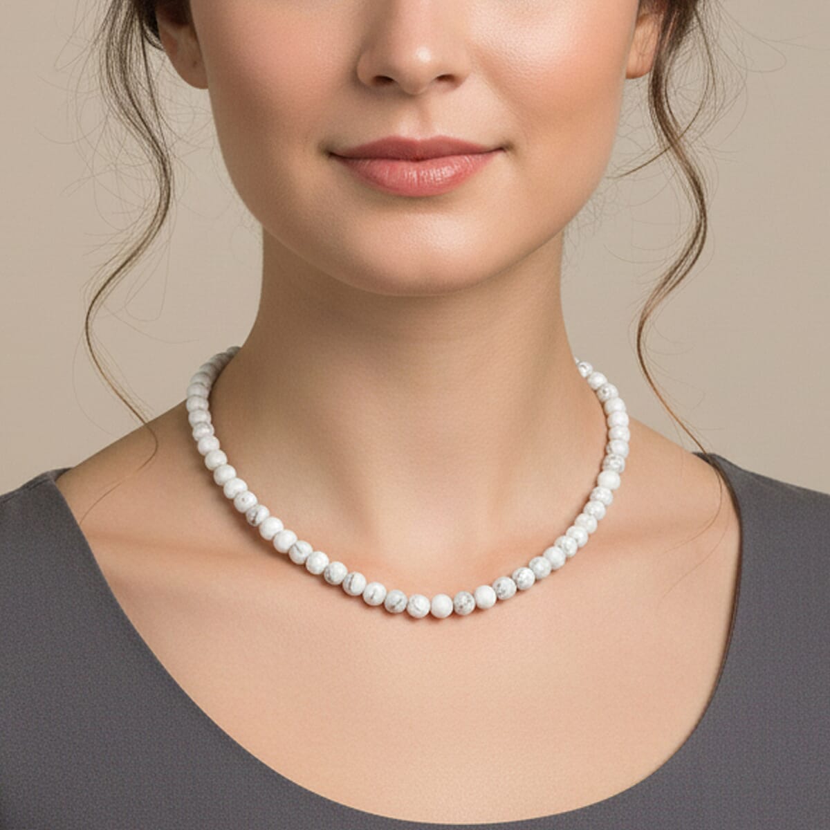 White Howlite Beaded Necklace with Magnetic Lock in Sterling Silver 150.00 ctw (18 Inches) image number 2