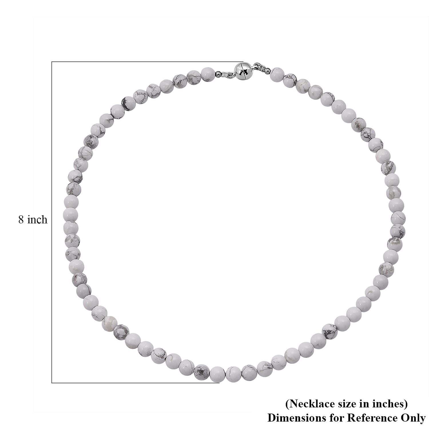 White Howlite Beaded Necklace with Magnetic Lock in Rhodium Over Copper 150.00 ctw (18 Inches)