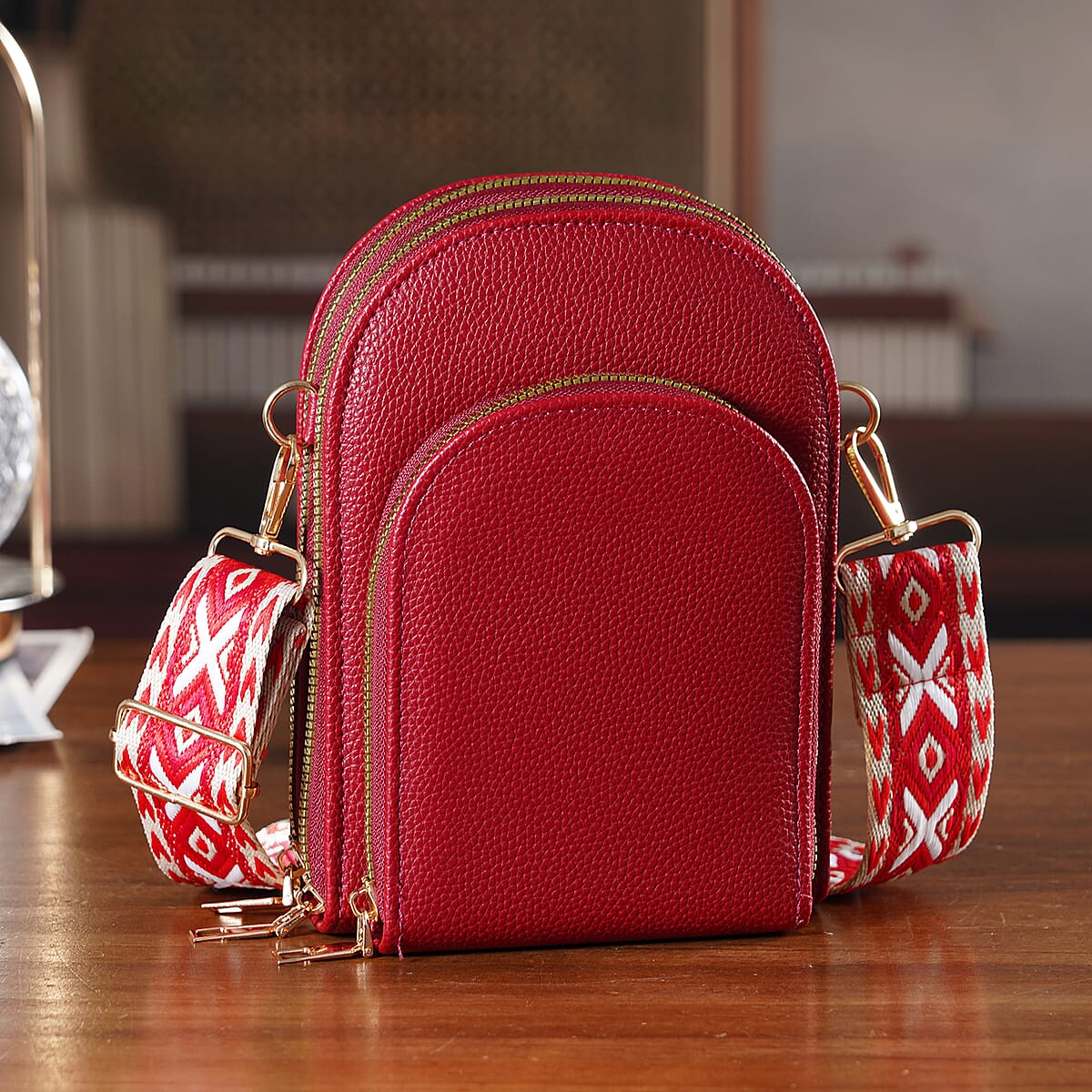 La Marey Dark Red Faux Leather Crossbody Bag image number 1